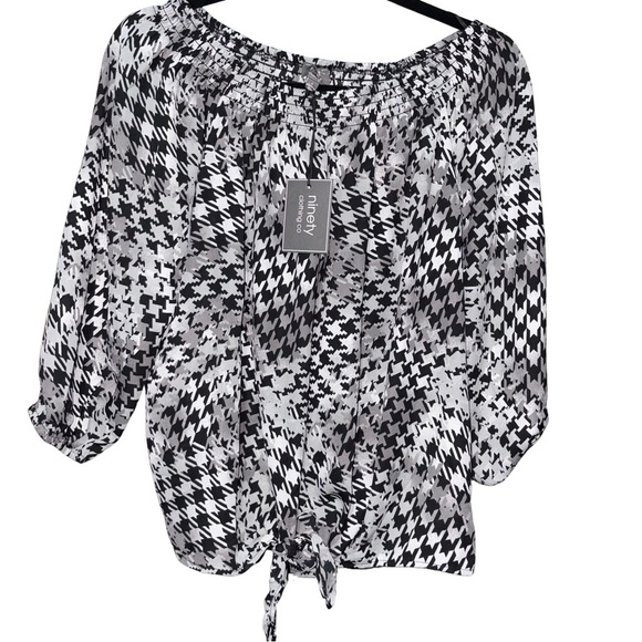 Ninety Black and Gray Tie Front Blouse - Picture 1 of 5